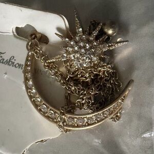 Gold and Silver Crescent Moon and Star Pendant Necklace